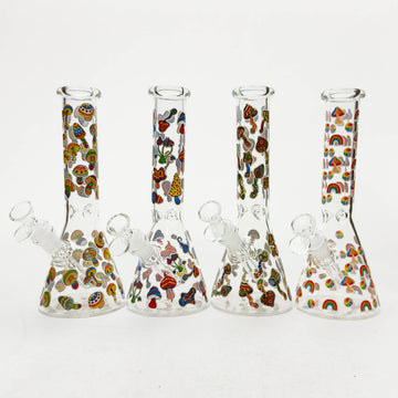 10" Cartoon Mushroom Design Glass Beaker Bong – Glow in the Dark